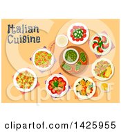 Clipart Of A Table Set With Italian Cuisine Royalty Free Vector Illustration by Vector Tradition SM