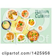 Clipart Of A Table Set With Italian Cuisine Royalty Free Vector Illustration