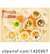 Clipart Of A Table Set With French Cuisine Royalty Free Vector Illustration