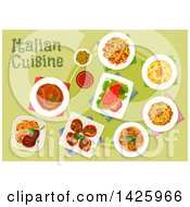 Clipart Of A Table Set With Italian Cuisine Royalty Free Vector Illustration