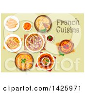 Clipart Of A Table Set With French Cuisine Royalty Free Vector Illustration