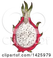 Clipart Of A Sketched Halved Dragonfruit Royalty Free Vector Illustration by Vector Tradition SM