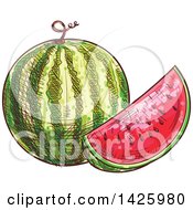 Clipart Of A Sketched Watermelon Royalty Free Vector Illustration by Vector Tradition SM