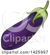 Clipart Of A Sketched Purple Eggplant Royalty Free Vector Illustration