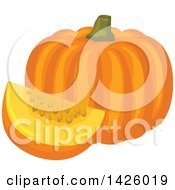 Clipart Of A Pumpkin And Wedge Royalty Free Vector Illustration