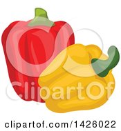 Clipart Of Red And Yellow Bell Peppers Royalty Free Vector Illustration