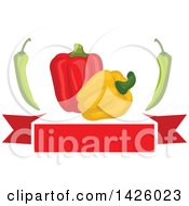 Clipart Of Red And Yellow Bell Peppers And Chiles Over A Red Banner Royalty Free Vector Illustration
