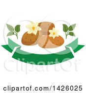 Poster, Art Print Of Blossoms And Potatoes Over A Green Banner