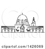 Poster, Art Print Of Black And White Line Drawing Styled Egyptian Landmark Mosque Of Ibn Tulun