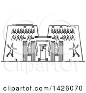 Poster, Art Print Of Black And White Line Drawing Styled Egyptian Landmark Karnak Temple