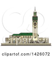 Poster, Art Print Of Line Drawing Styled Morocco Landmark Hassan Ii Mosque