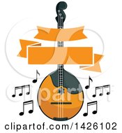 Poster, Art Print Of Folk Music Dorma Or Mandolin Instrument With A Banner And Music Notes