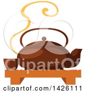 Clipart Of A Japanese Ta Pot With A Cup On A Tray Royalty Free Vector Illustration