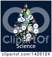 Clipart Of A Flat Design Water Drop Formed Of Icons Over Science Text On Blue Royalty Free Vector Illustration