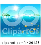 Poster, Art Print Of Sun Shining Over Tropical Islands And The Ocean With Marine Fish