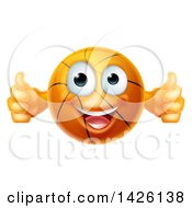 Poster, Art Print Of Cartoon Happy Basketball Character Holding Two Thumbs Up