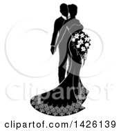 Poster, Art Print Of Black And White Silhouetted Posing Bride And Groom