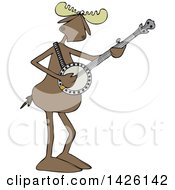 Cartoon Musician Moose Playing A Banjo