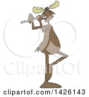 Poster, Art Print Of Cartoon Musician Moose Playing A Flute