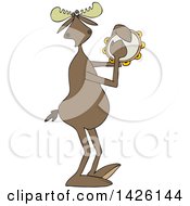 Clipart Of A Cartoon Musician Moose Playing A Tambourine Royalty Free Vector Illustration