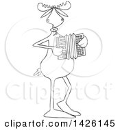 Poster, Art Print Of Cartoon Black And White Lineart Musician Moose Playing An Accordion