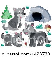 Poster, Art Print Of Cartoon Cave And Wolves
