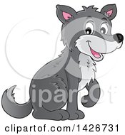 Poster, Art Print Of Cartoon Gray Wolf Sitting