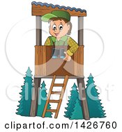 Poster, Art Print Of Happy Male Forester In A Lookout