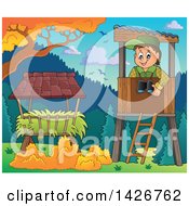 Poster, Art Print Of Happy Male Forester In A Lookout Over Hay On A Fall Day