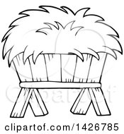 Clipart Of A Black And White Lineart Hay Feeder Royalty Free Vector Illustration