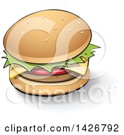 Poster, Art Print Of Cheeseburger With A Shadow And Black Outlines