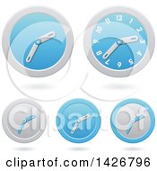 Poster, Art Print Of Modern Blue Wall Clock Time Icons With Shadows
