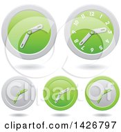 Poster, Art Print Of Modern Green Wall Clock Time Icons With Shadows