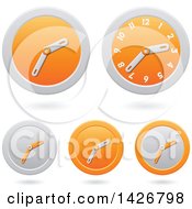 Poster, Art Print Of Modern Orange Wall Clock Time Icons With Shadows