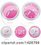 Poster, Art Print Of Modern Pink Wall Clock Time Icons With Shadows