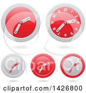 Poster, Art Print Of Modern Red Wall Clock Time Icons With Shadows