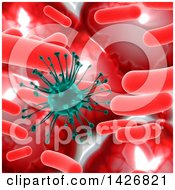 Poster, Art Print Of 3d Medical Background With A Green Virus And Red Blood Cells