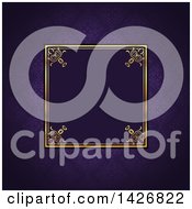 Poster, Art Print Of Vintage Ornate Golden Square Frame On Purple Damask