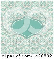 Clipart Of A Retro Turquoise Frame Invitation On A Floral Pattern Royalty Free Vector Illustration by KJ Pargeter
