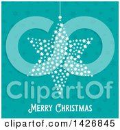 Poster, Art Print Of Hanging Star Ornament Over A Turquoise Star Pattern And Merry Christmas Text