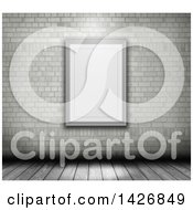 Clipart Of A 3d Blank Picture Frame On A White Brick Wall Over Wooden Flooring Royalty Free Illustration by KJ Pargeter