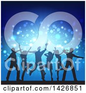 Poster, Art Print Of Group Of Silhouetted People Dancing Over Blue Lights