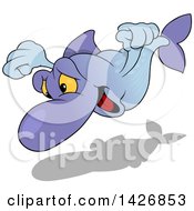 Poster, Art Print Of Cartoon Happy Purple And Blue Fish With A Shadow