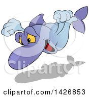 Clipart Of A Cartoon Happy Purple And Blue Fish With A Shadow Royalty Free Vector Illustration