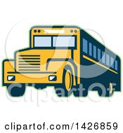 Clipart Of A Retro Yellow School Bus Outlined In Green Royalty Free Vector Illustration