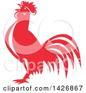 Poster, Art Print Of Retro Red And White Crowing Rooster