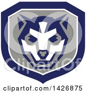 Poster, Art Print Of Retro Wolf Cub Head In A Gray White And Blue Shield