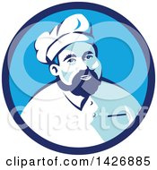 Poster, Art Print Of Retro Male Chef With A Beard Wearing A Toque In A Blue Circle