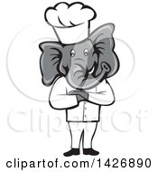 Clipart Of A Cartoon Elephant Chef Man Standing With Folded Arms Royalty Free Vector Illustration by patrimonio