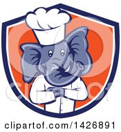 Poster, Art Print Of Cartoon Elephant Chef Man With Folded Arms In A Blue White And Orange Shield